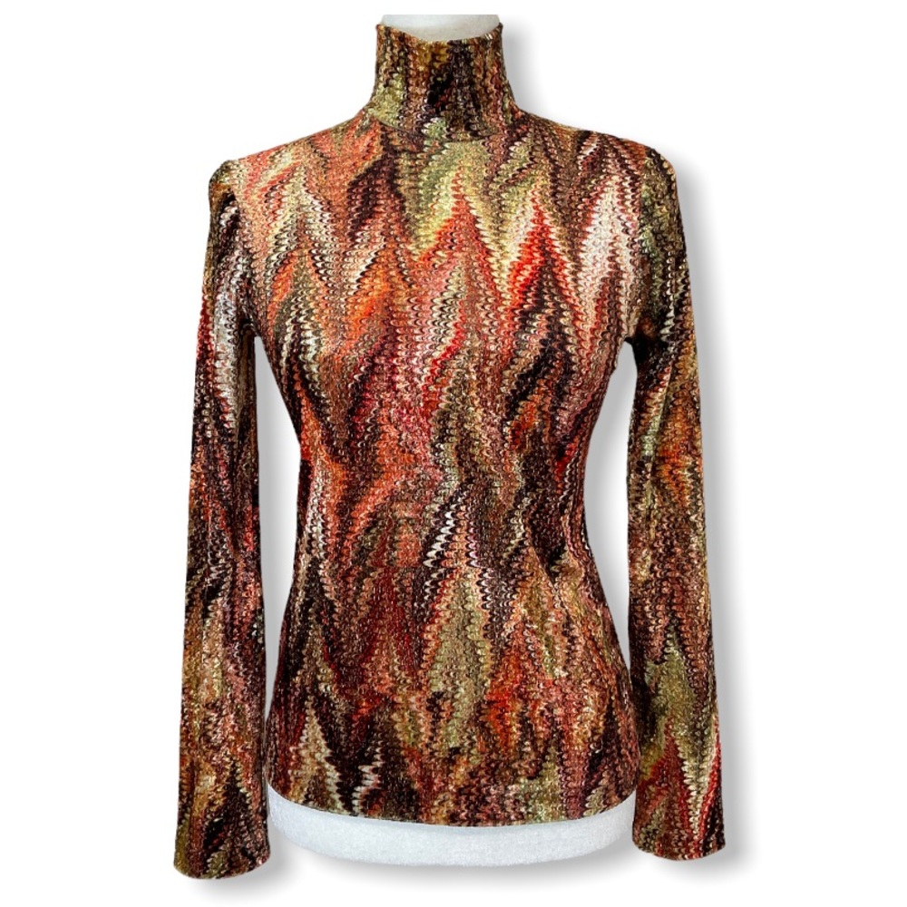 Vintage Vivienne Tam Fall 2000 Ready-to-Wear Printed Velvet High Collar Top